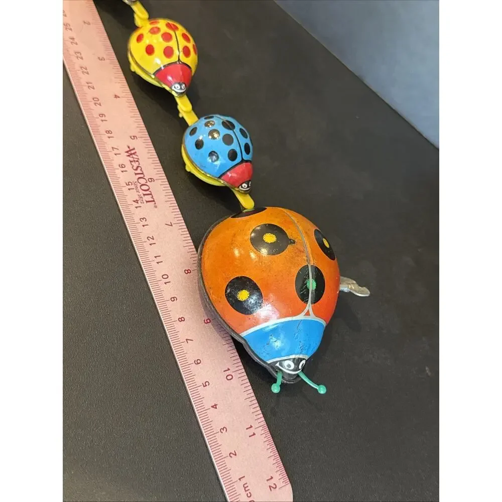 Vintage Tin Wind Up Ladybug Family Toy Made in Korea 4 Ladybugs Non Working